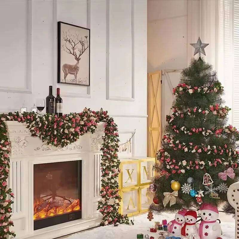 Artificial Silk Rose for Wedding Garland, Fake Plant, Flowers Vine, Home Room, Wall Hanging, Garden Arch, DIY Decoration, 2.4m Y260130