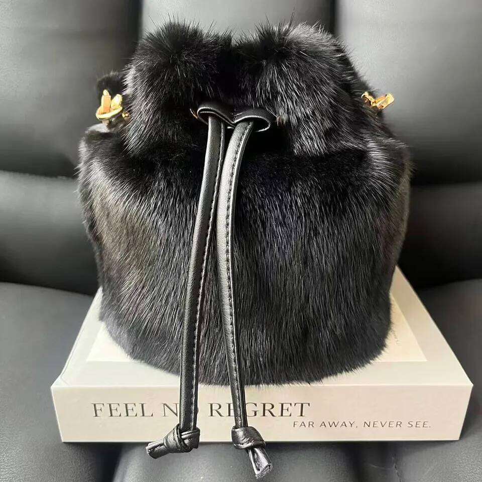Real Mink Fur For Women Winter Luxury Handbags Crossbody Evening Bags Ladies Fluffy Bucket Bag