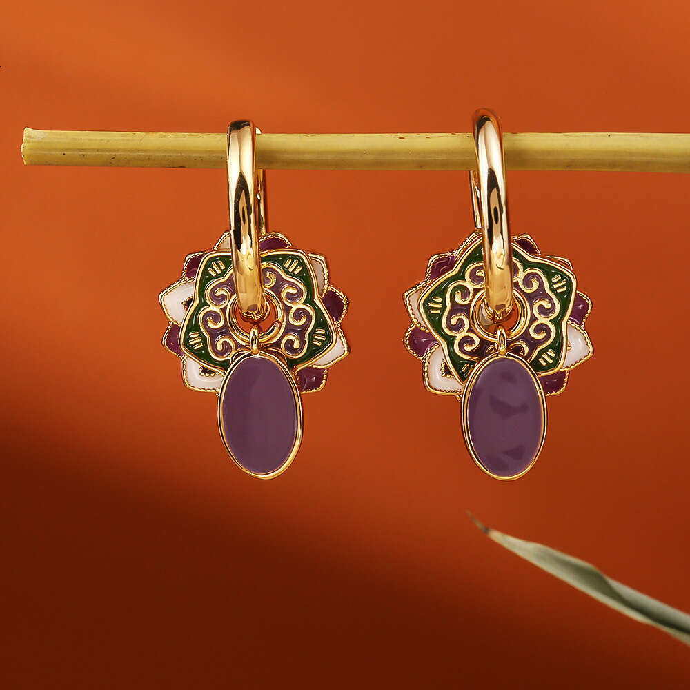 New Ethnic Oil Drop Vintage Style High-end Elegant Temperament Hoop Earrings for Traditional Chinese Costumes