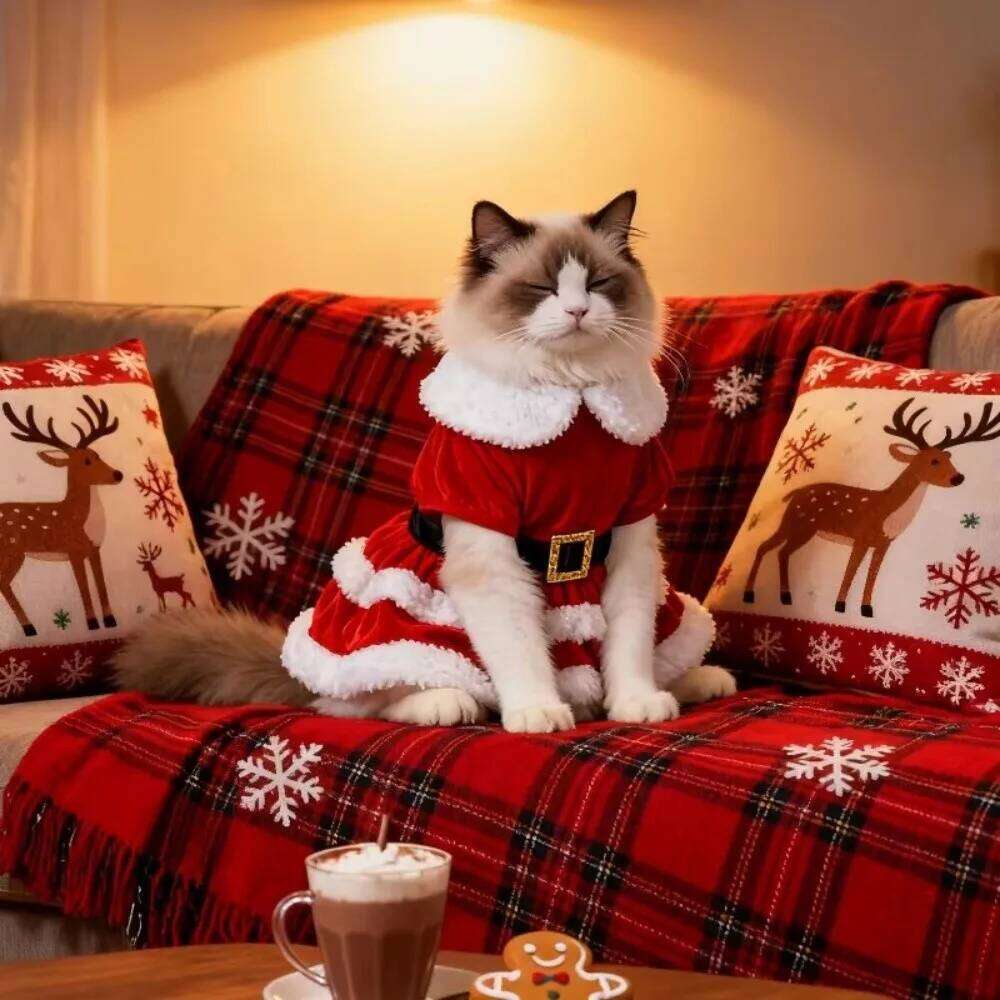 Fancy Dress Red Cute Pet Clothes Cat Christmas Outfit New Year H260129