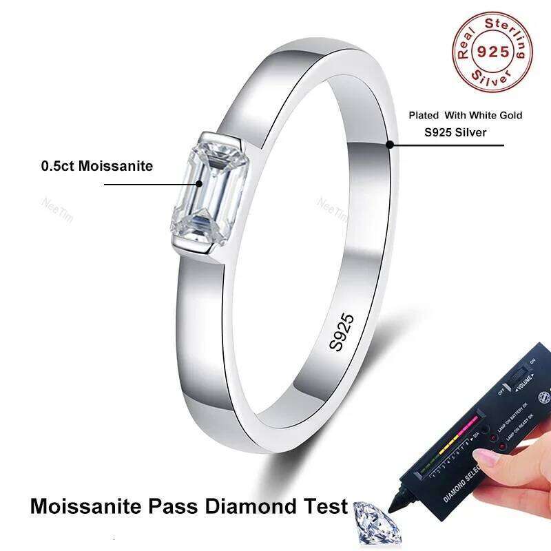 NeeTim 0.5ct 4x6mm Emerald Cut Moissanite Engagement Ring Women Bridal Proposal Rings S925 Sterling Silver Bands Wedding Band XJ260130