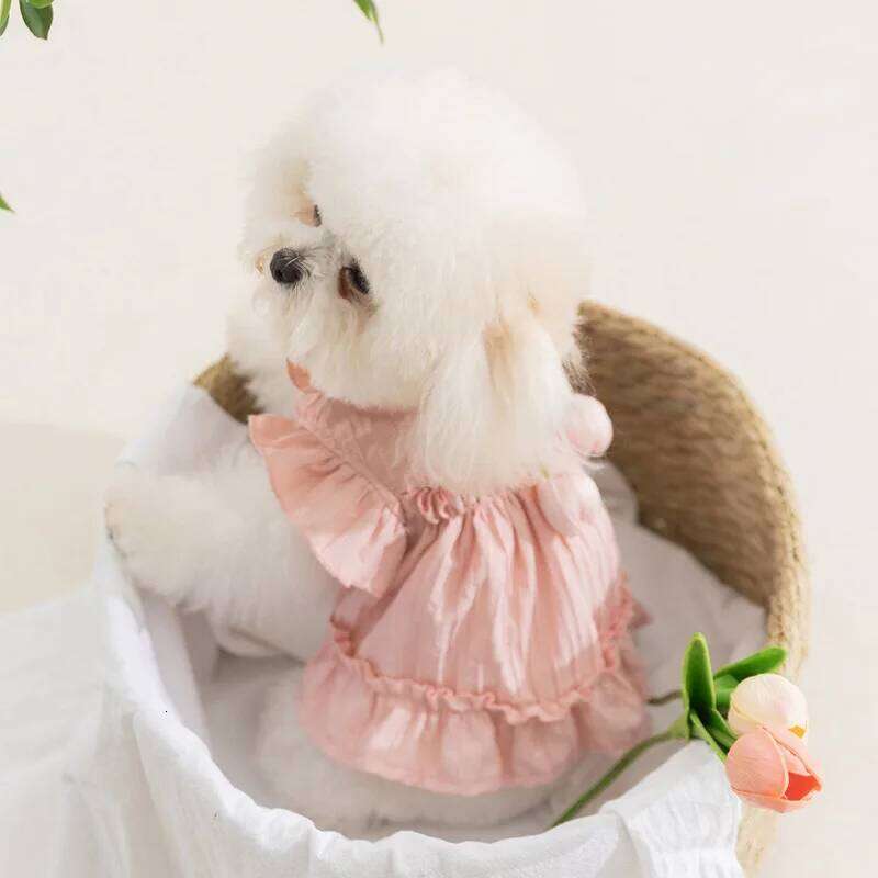 Summer Tulip Pleated Dress Clothing Dog Cat Princess Style Dresses Small Medium Puppy Bichon Teddy Bear Pet Clothes H260130