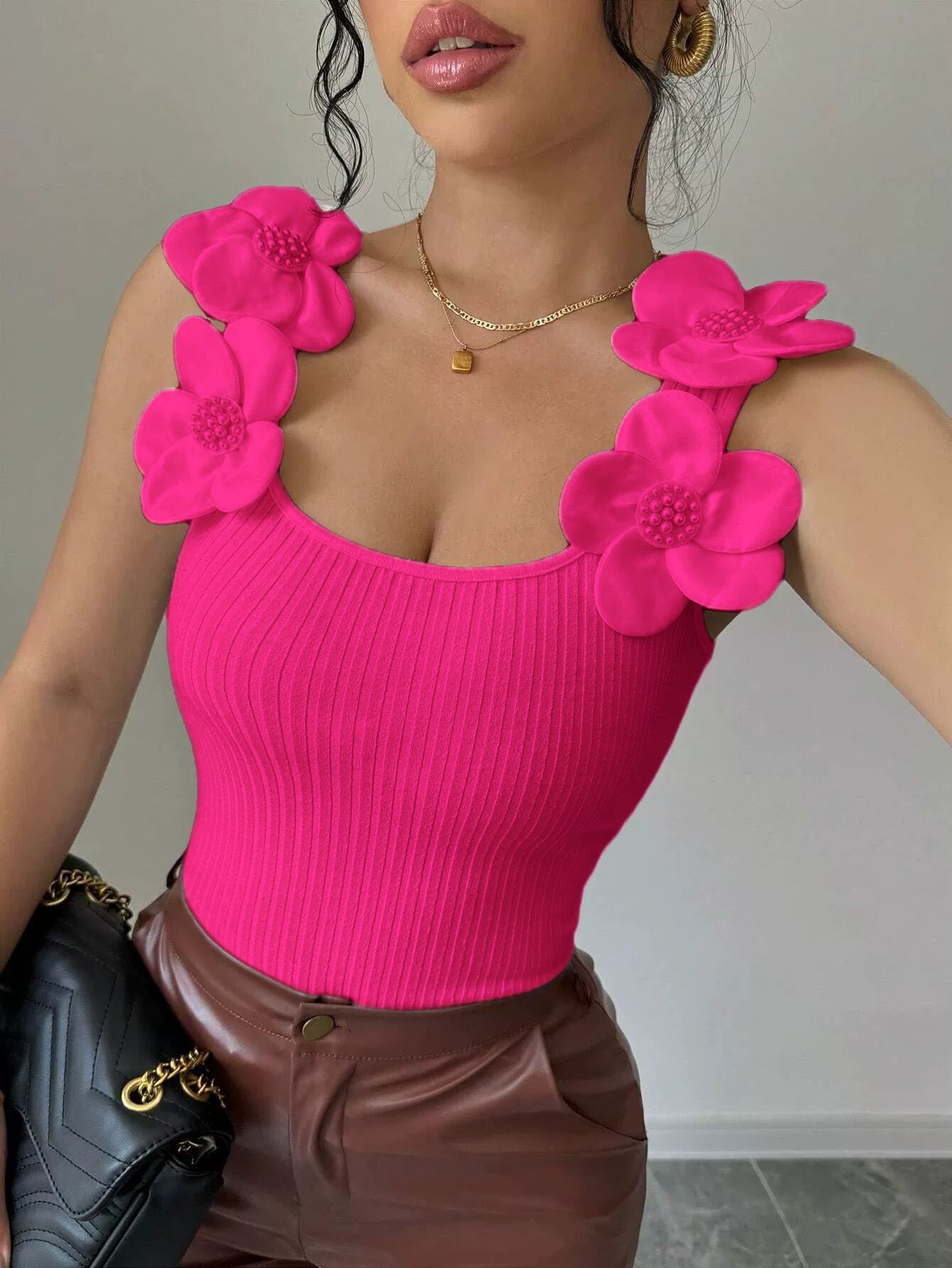 Luxury Brand Designer Clothes European And American Vest For Women, Summer New Fashionable And Elegant Casual Three-Dimensional Flower Decorated Knitt