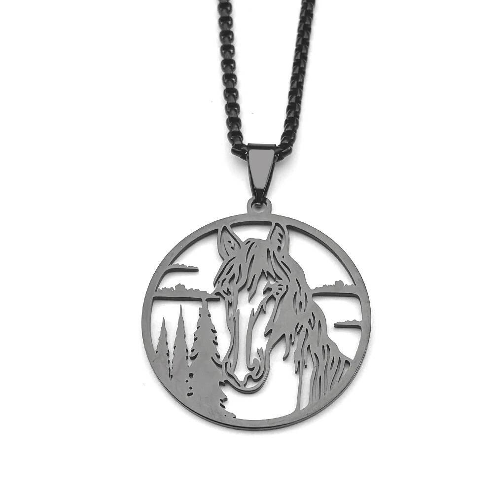 Horse Head Forest Chain For Women Men Stainless Steel Silver Color Natural Pony Boy Animal Male Pendant Necklace Jewelry Gifts