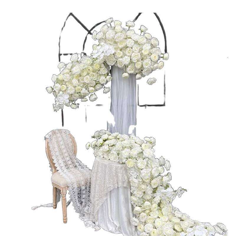 White Rose Hydrangea Leaf Wedding Arch Floral Row Arrangement Table Centerpieces Flower Ball wreath Birthday Event Party Supplie W260130