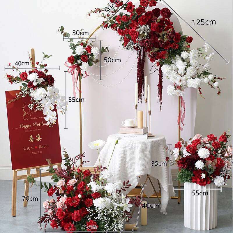 Red prop row arrangement artificial flower ball arch pavilion decoration hanging corner party wedding stage scene Y260130