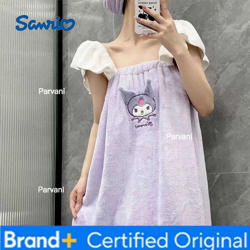 Sanrio Cartoon Girls Kuromi Bath Skirt Autumn Winter New Kawaii Home Clothes Absorb Water Bathrobe Princess Coral Fleece H2601301