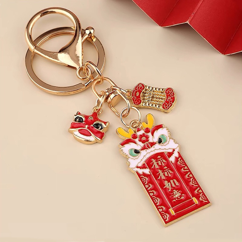 New Lion Dance birthday gift Keychain Chinese Year Dragon Mascot Key Ring Good Luck Charm Auspicious Pendant for Bag Car Key Spring Festival Gift for 