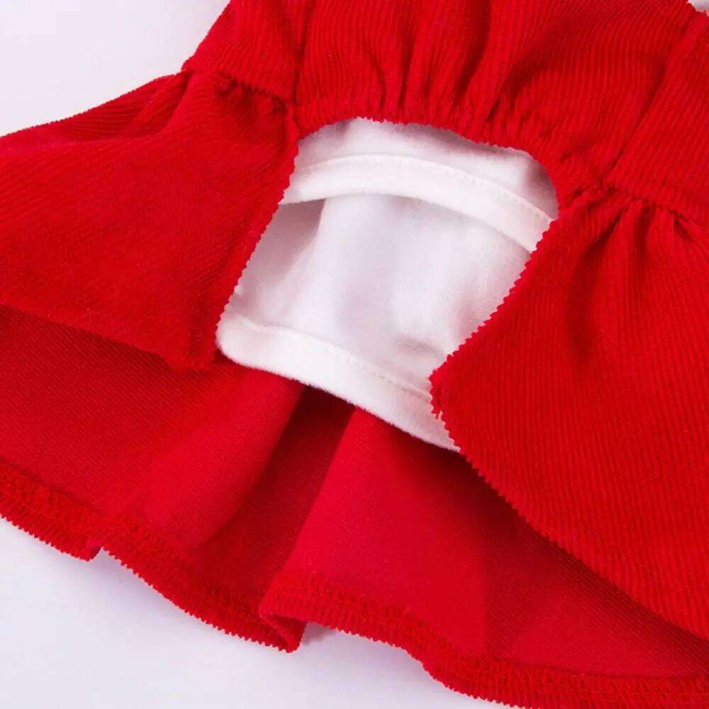 Puppy Gown Pleated Pet Corduroy New Year Christmas Sweet Bow Dog Skirt Cute Elegant Cat Princess Dress Party H260129