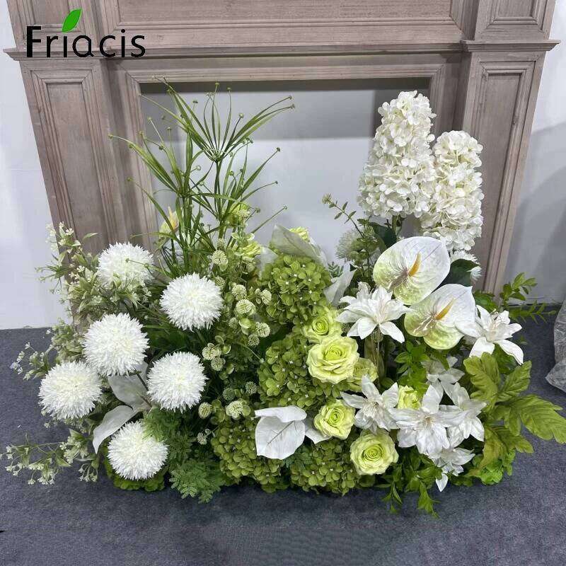 Green Plants Leaf Rose Flower Row Wedding Silk Table Floral Commercial Plaza Partition Hotel Scene Layout Floor Flowers Decor W260130