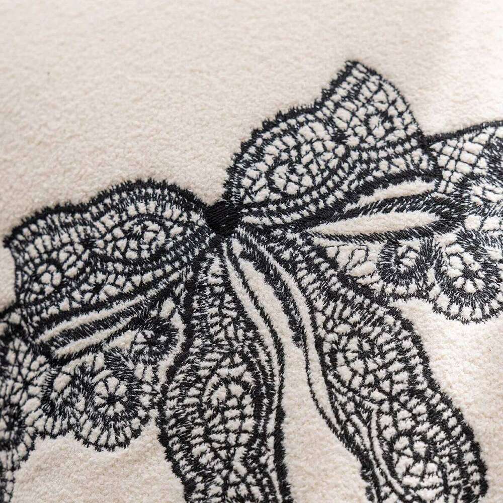 Luxury Black Sofa Cushion Cover Bow Embroidery Pillow Case Plaid Jacquard Pillowcase for Home Bed Living Room Decoration