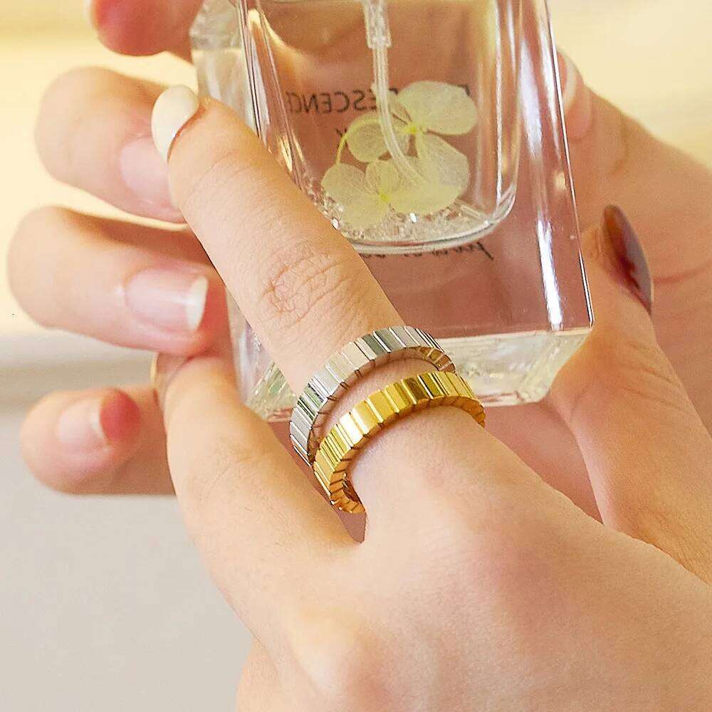 VQYSKO Zircon Checkered Couple Striped Geometric Ring For Wedding Anniversary Valentine's Day Gift Give To Her XJ260130