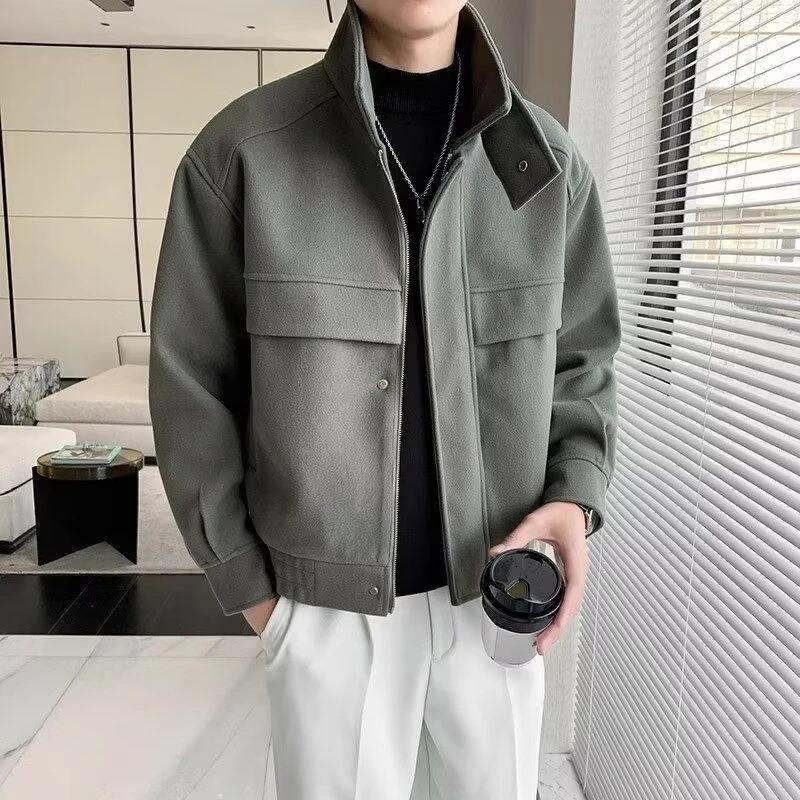 Mens Stylish Woolen Jacket Short Length Lapel Coat with Stand Up Collar High Quality Autumn Winter Trendy Outfit Non Infringing 260122