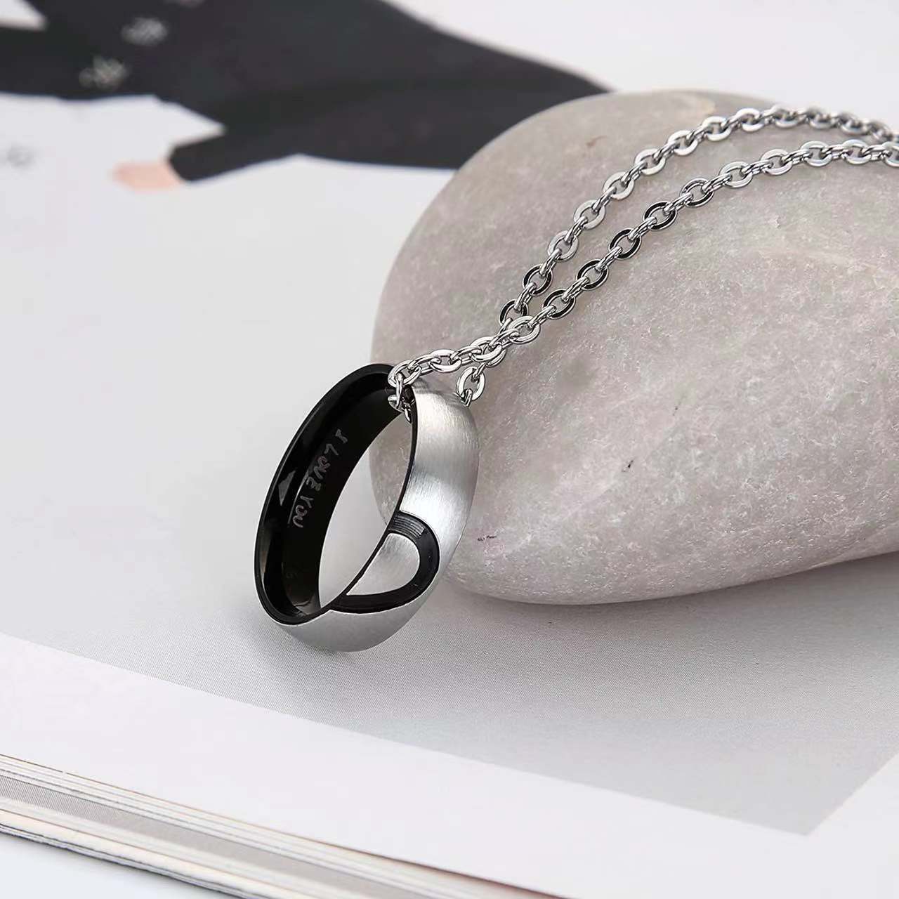 New Style Half Peach Heart Rings Necklace I LOVE YOU Couple Jewelry Source