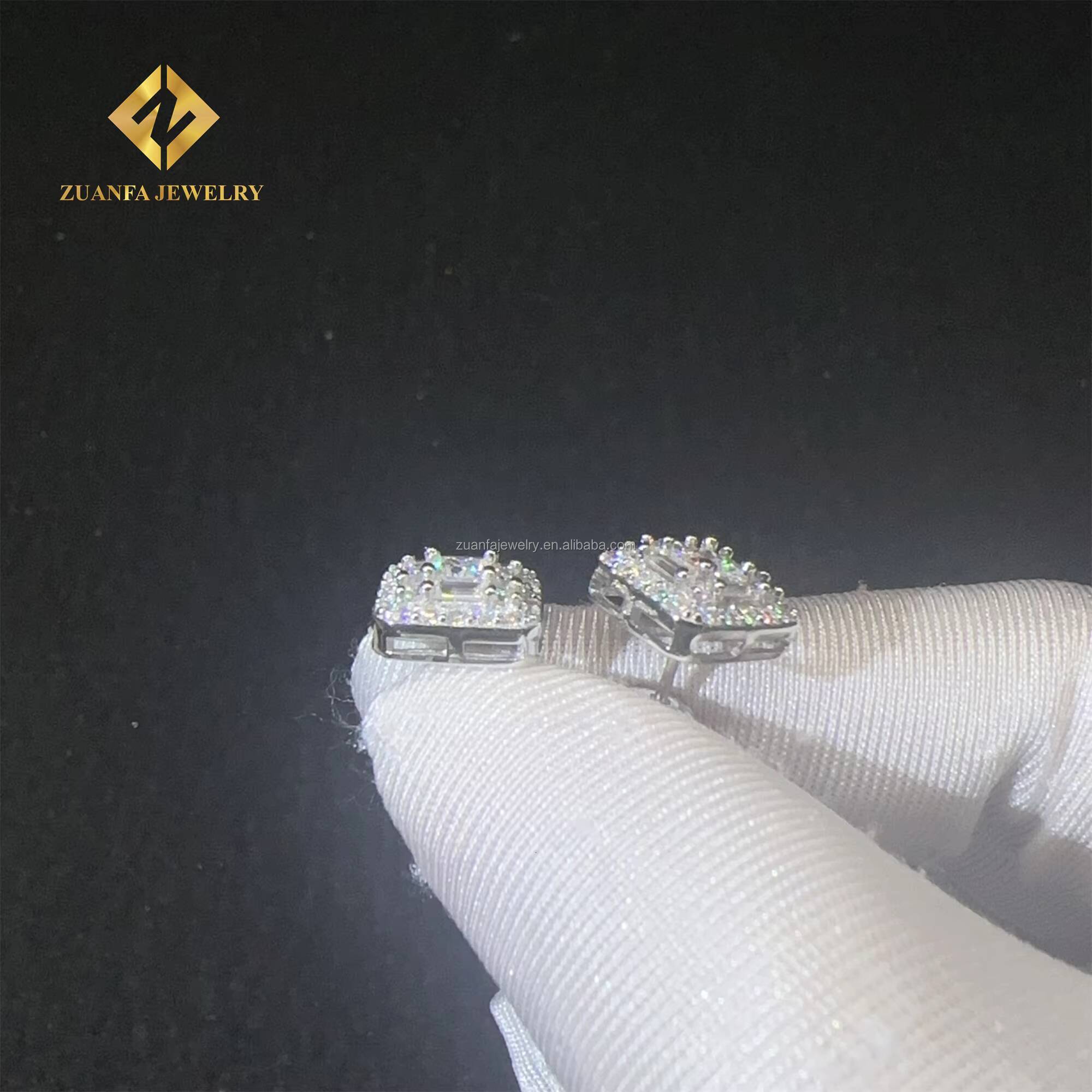 Pass Diamond Tester 925 Silver Rhodium Plated Hip Hop Earring Jewelry Iced Out Baguette Moissanite Diamond Men Stud Earrings