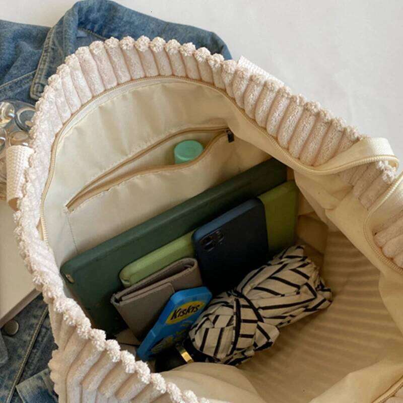 Corduroy Large Capacity Commuting Women's Tote Bag Zipper Students Handbag Shopping Z260130