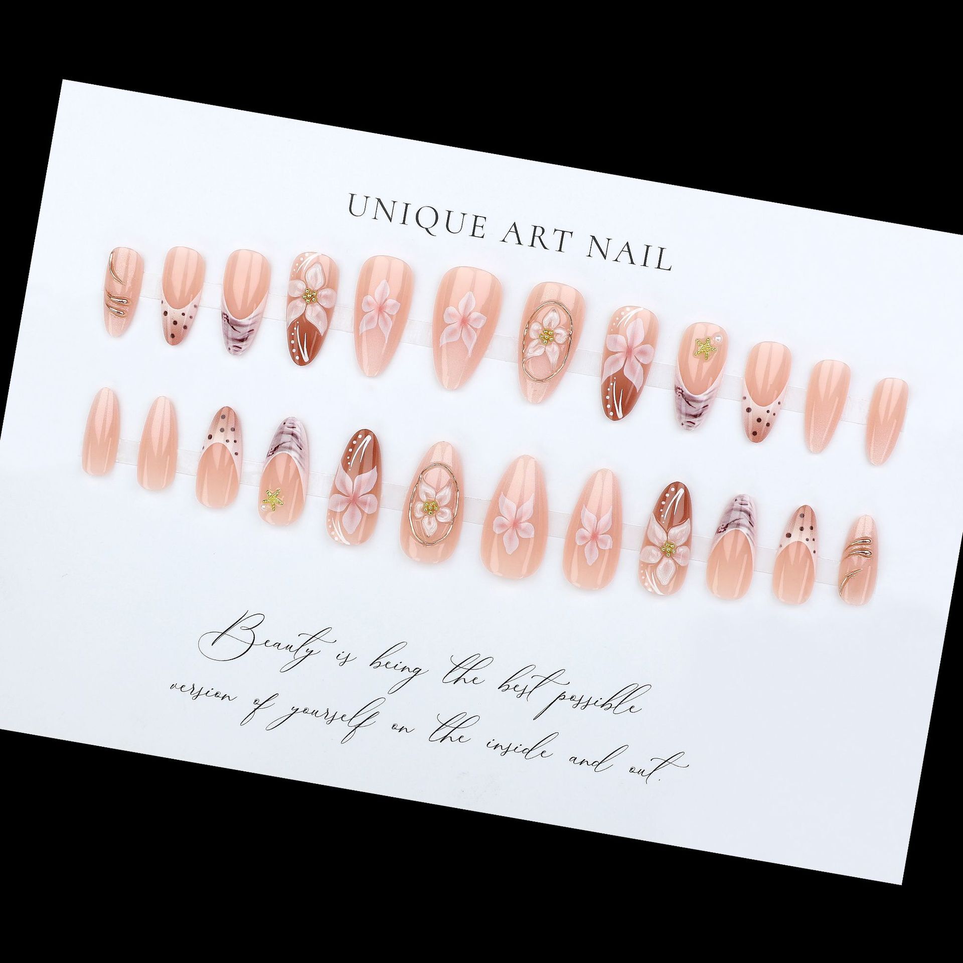 European and American Cross-Border Nails French Polka Dot Marble Pattern Handmade Gold-Plated 3D Carved Nail Art Finished Wearable