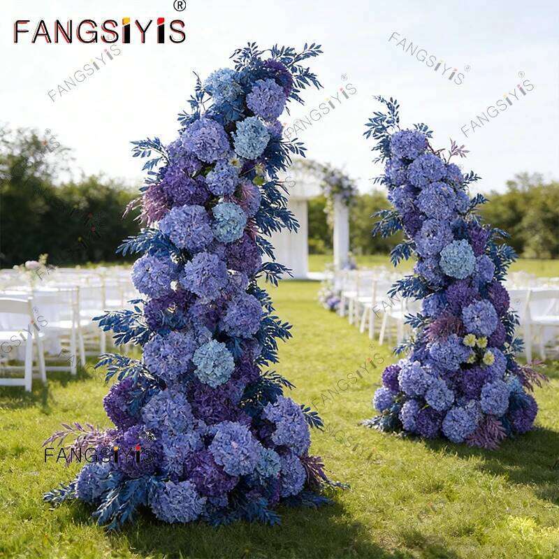 Artificial Floral Row Rose Hydrangea Pompom Wedding Backdrop ox horn Arch KT Board Deco Banquet Floor Flower Prop Window Display W260130