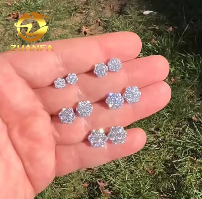 Pass Diamond Tester Classic Flower Cluster Moissanite Stud Earrings 925 Sterling Silver Moissanite Hip Hop Earring for Unisex