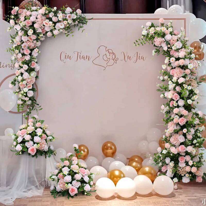 Pink White Rose Hyacinth Floral Arrangement Decor Horn Arch Frame Wedding Backdrop Props Banquet Party Event Stage Floor Flowers Y260130