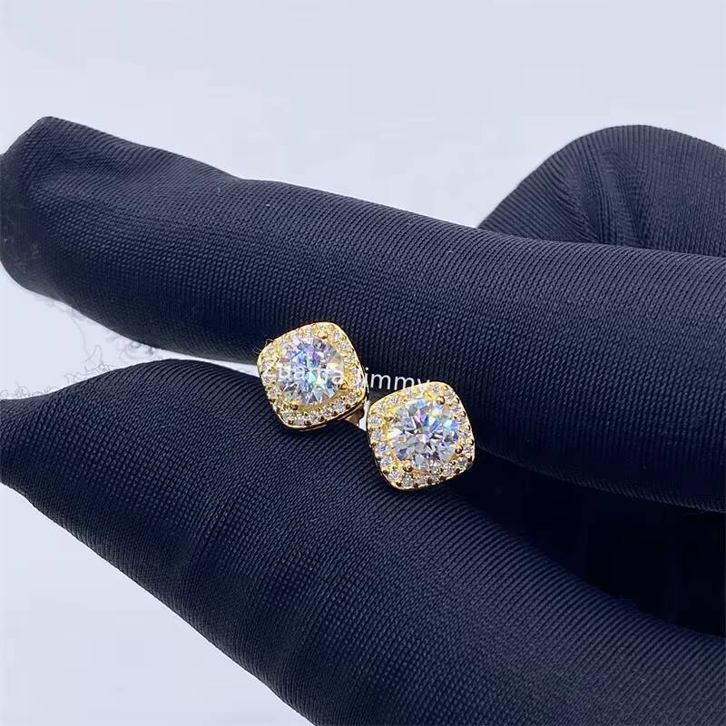 Wholesale Price in Stock Iced Out Stud Earrings 925 Sterling Silver VVS Round Moissanite Women Hip Hop Earring