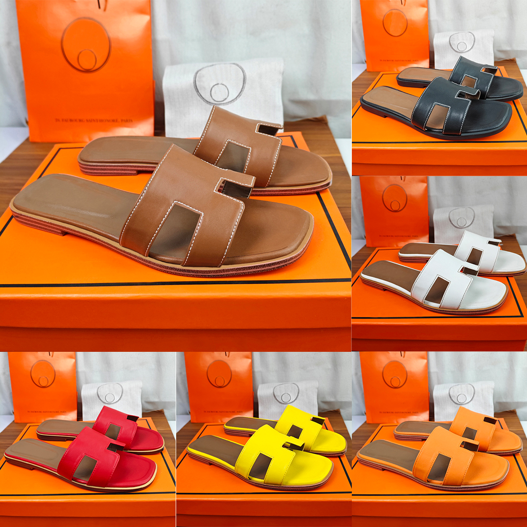 Designer sandals are fashionable luxurious classic flat bottomed non slip H-shaped calf leather material slippers a must-have summer sandal size 35-42