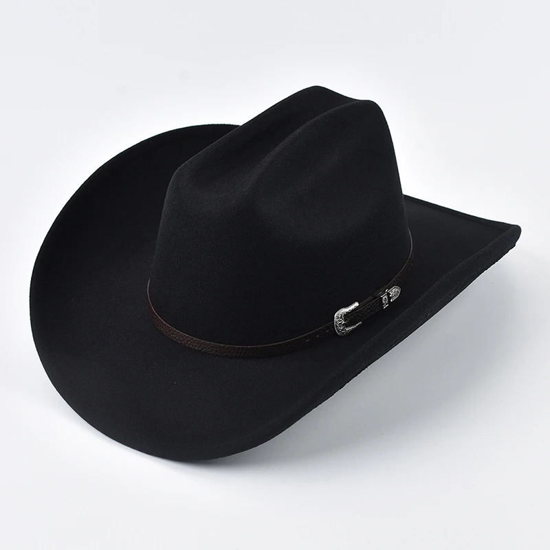 Unisex Western Cowboy Hat With Leather Vintage Big-edge Gentleman Cowgirl Jazz Hat Cloche Church Sombrero Hombre Caps 260120