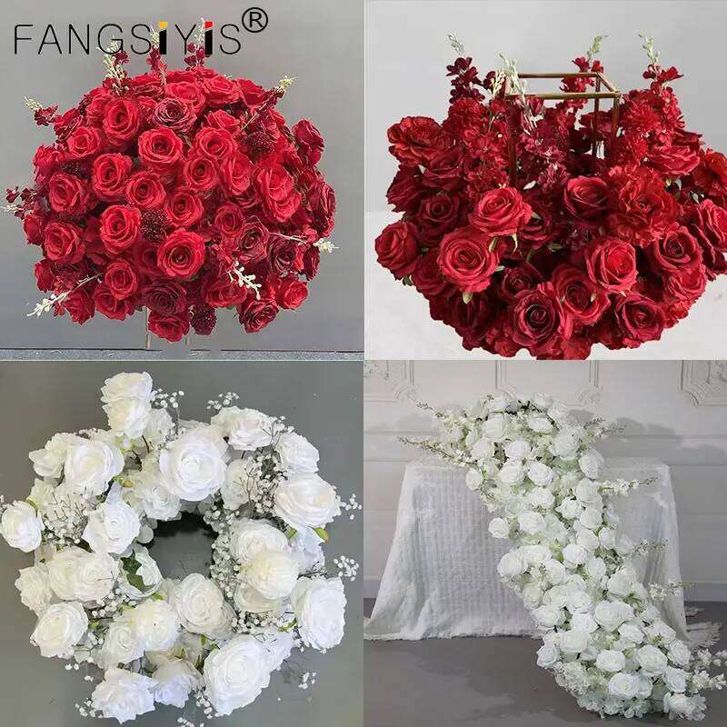 Red/white Rose Greenery Table Runners Wedding Arch Decor Artificial Flower Row Arrangement Party Event Backdrop Layout Y260130