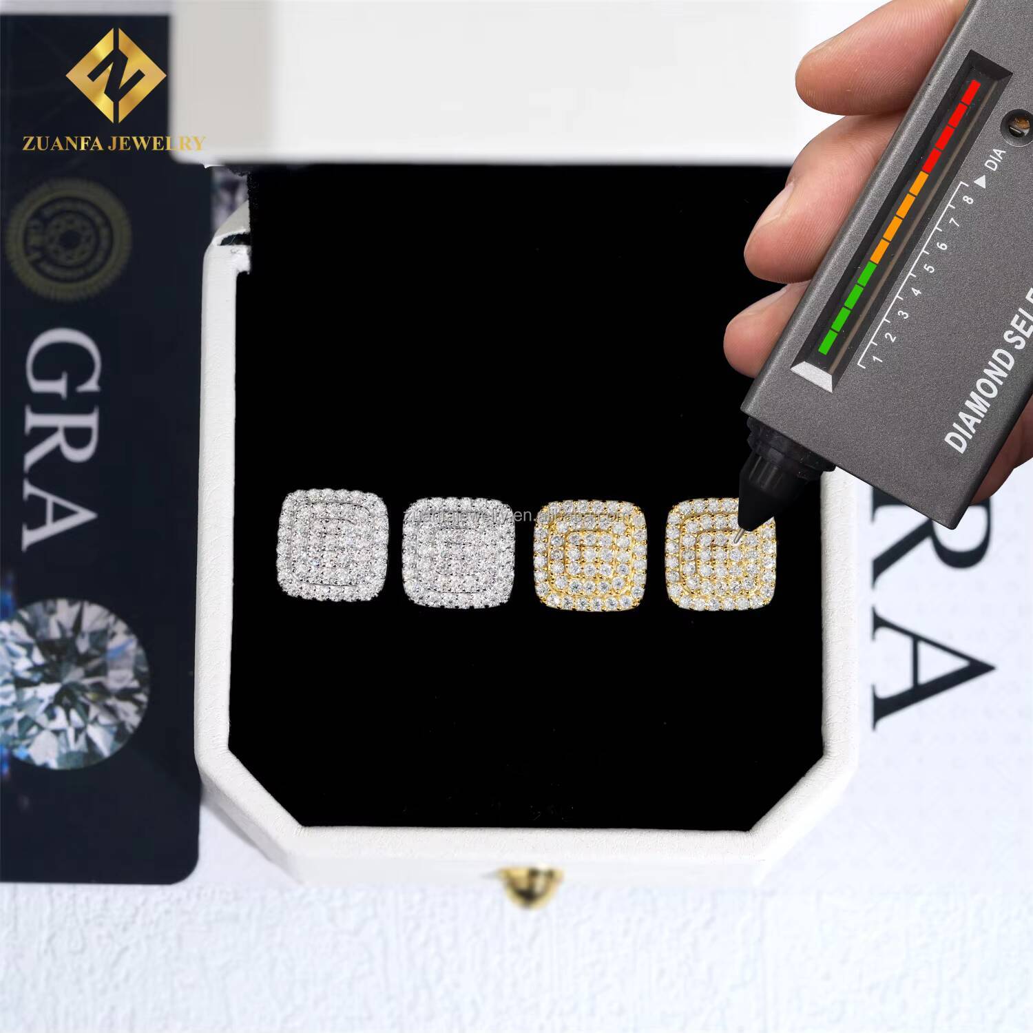 Fashion Style Drop Shipping GRA Certificate Rapper Jewelry Iced Out Hip Hop Screw Back S925 VVS1 Moissanite Square Stud Earrings