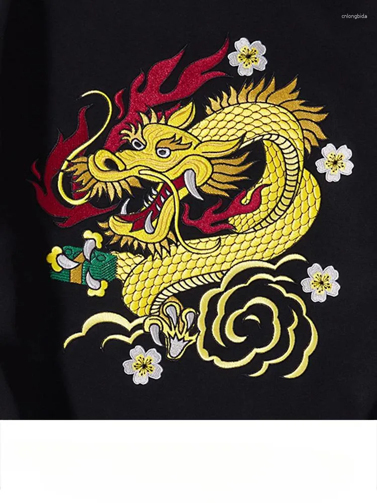 Men's Hoodies Crewneck Sweatshirt Men Casual Embroidery Vintage Chinese Hip Hop Warm Fleece Pullover Cotton Harajuku Streetwear Youth