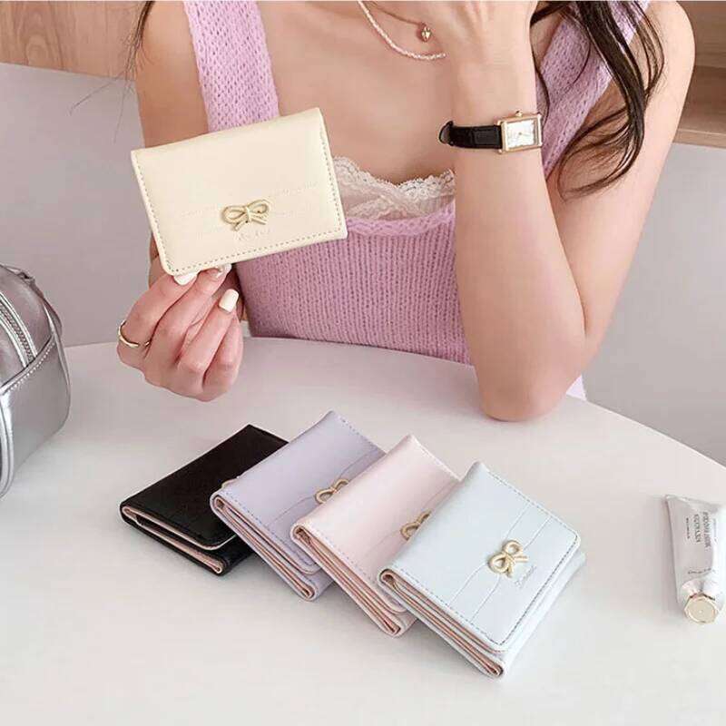 Fashion Wallets Girls Cute Bow Small Wallet Aesthetic Card Holder Classic Three Fold Purse For Women Student Simple Coin Pouch Z260130