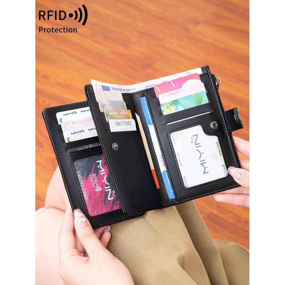 MIYIN RFID anti-theft brush retro three fold women's short PU leather multi card slot multifunctional zero wallet Z260130