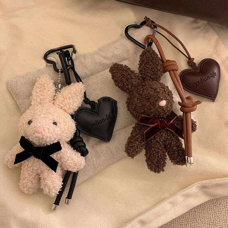 Kawaii Plush Rabbit Keychain Y2K Cute Sweet Bunny Stuffed Keyring Backpack Pendant Bag Hanging Decoration For Girls Gift Z260130