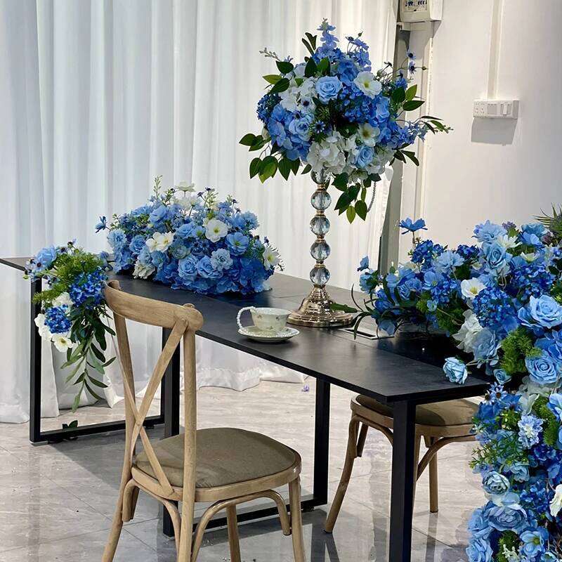 Blue Rose Hyacinth Table Sofa Runner Luxury Wedding Backdrop Arch Decor Arrangement Floral Stage Flowers Centerpiece Ball props W260130