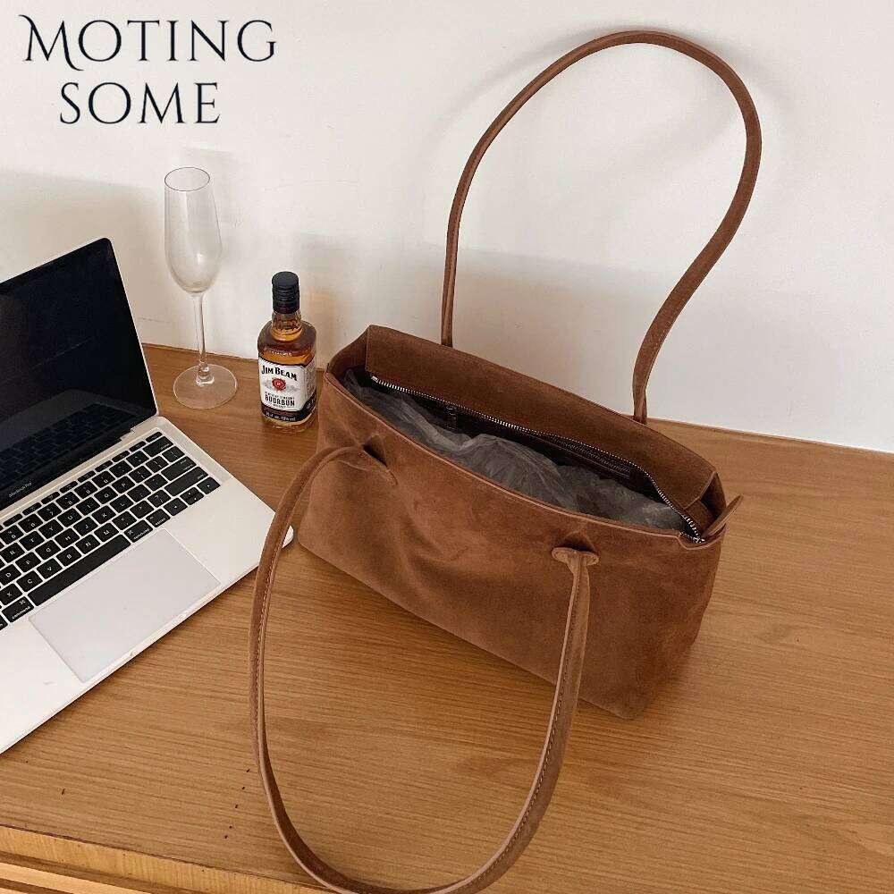 Motingsome Soft Suede Genuine Handbag and Purses Women Shoulder Underarm Satchel Luxury Designer Tote Matte Cowhide Bag New In