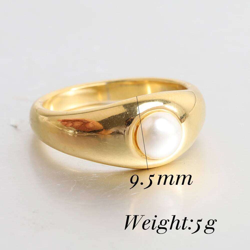 VQYSKO Chic Single Pearl Chunky Stacking Finger Ring Simple Minimalist Couple Anniversary Jewelry XJ260130