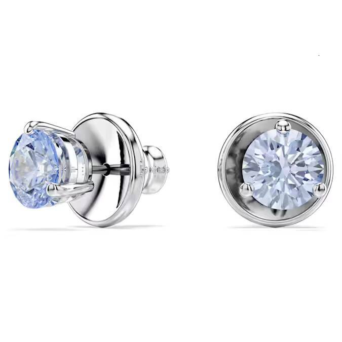 Trendy Blue Lab Grown Solitaire Rhodium Stud Earrings Round Cut for B2B Jewelry Wholesale Custom Factory Supplier