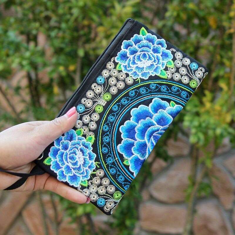 Ethnic Style Bag Embroidered Clutch Mini Phone Coin Purse Women's Long Wallet Individually Packaged