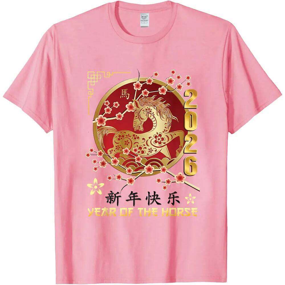 New Year of The Horse T Shirt Short sleeve O neck Streetwear Classic Pattern High Quality Cotton Tees Men Clothing luanyun