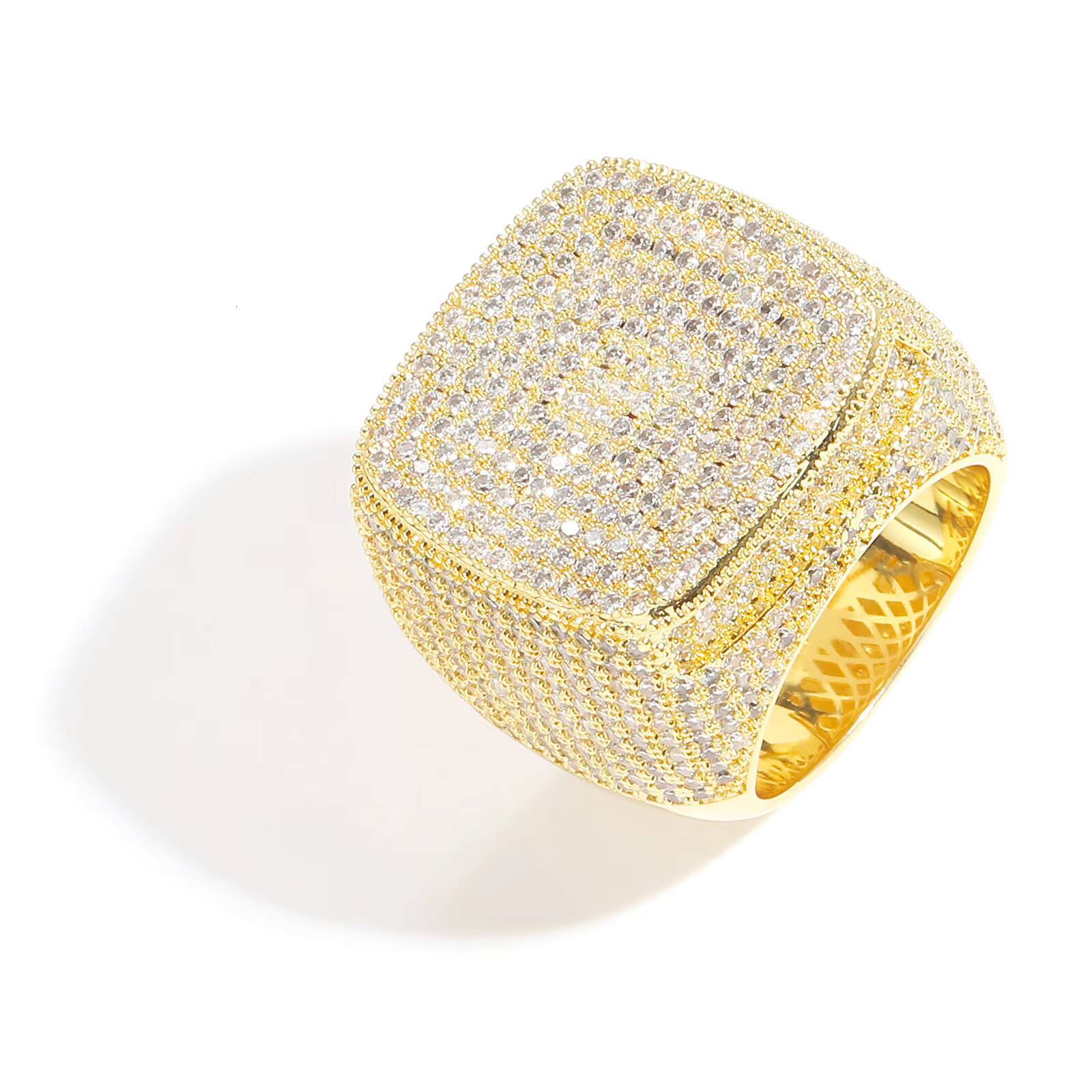 Hip Hop Trending vvs moissanite Diamond Rings Silver Gold Plated Brass Micro Pave vvs moissanite Stone Square Shaped Ring for Women Jewelry