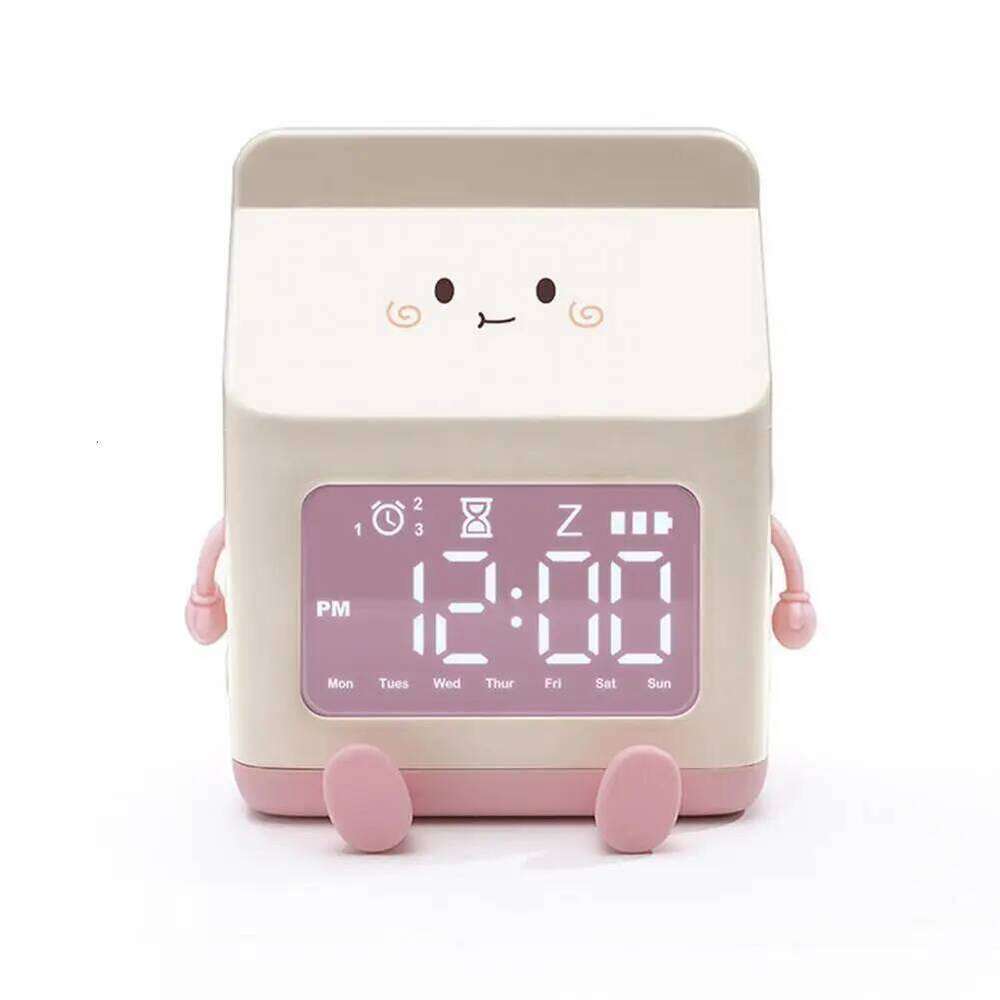 Type-c Rechargeable Milk Box Shape Children's Alarm Clock with Large Screen for Bedroom W260130