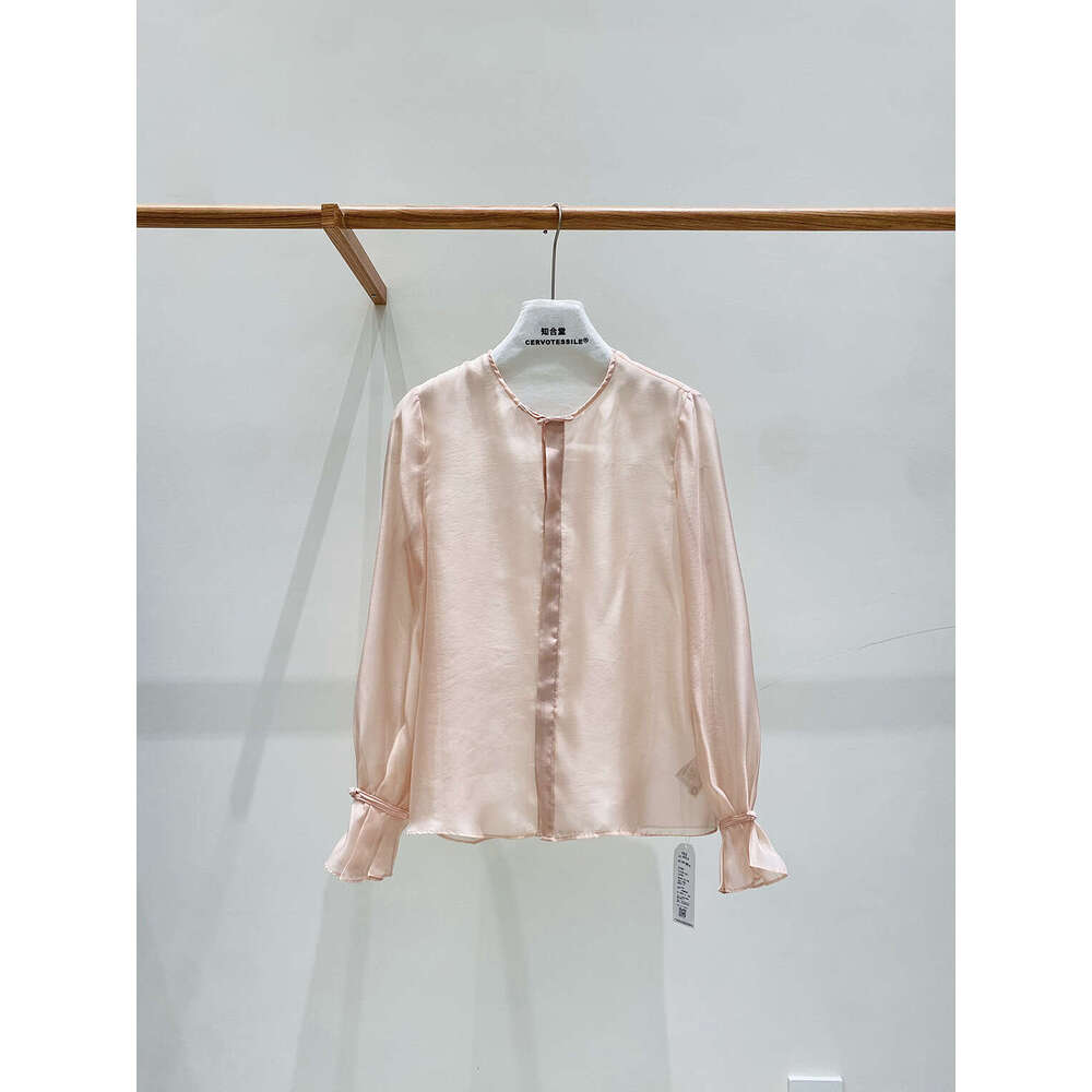 Zhihetang New Chinese Light National Style Soft Gauze Round Neck Long Sleeve Women's Autumn High-End Versatile Top LEEGO LENS