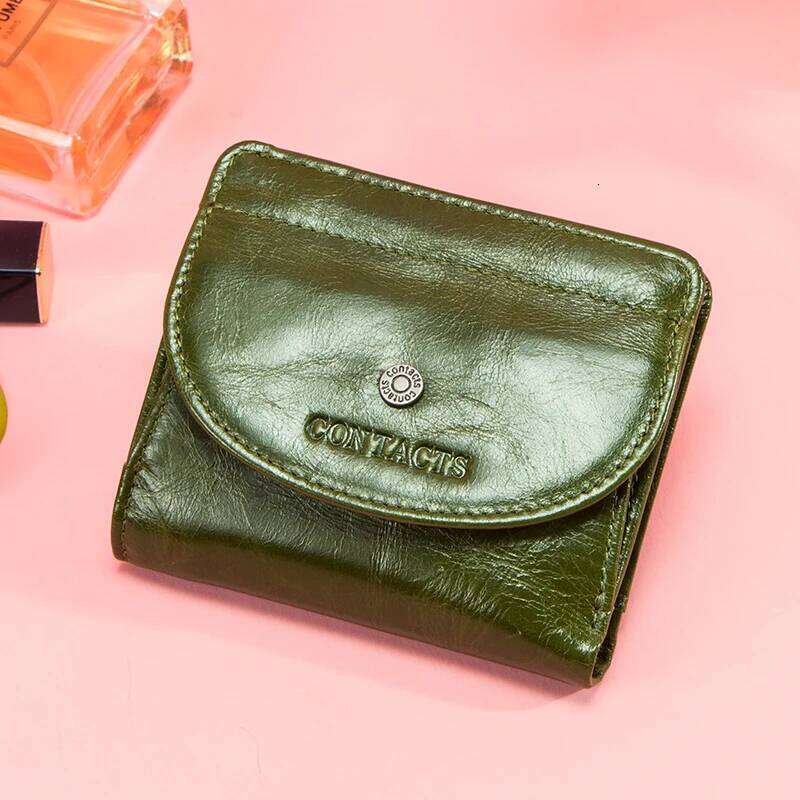 Contact's 100% Genuine Leather Wallet Green Women Small Coin Purse Card Holder Wallets Mini Money Bag for Ladies Carteras Z260130