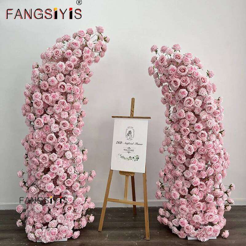Pink White Rose Hyacinth Floral Arrangement Decor ox Horn Arch Frame Wedding Backdrop Props Banquet Party Event Stage show prop W260130