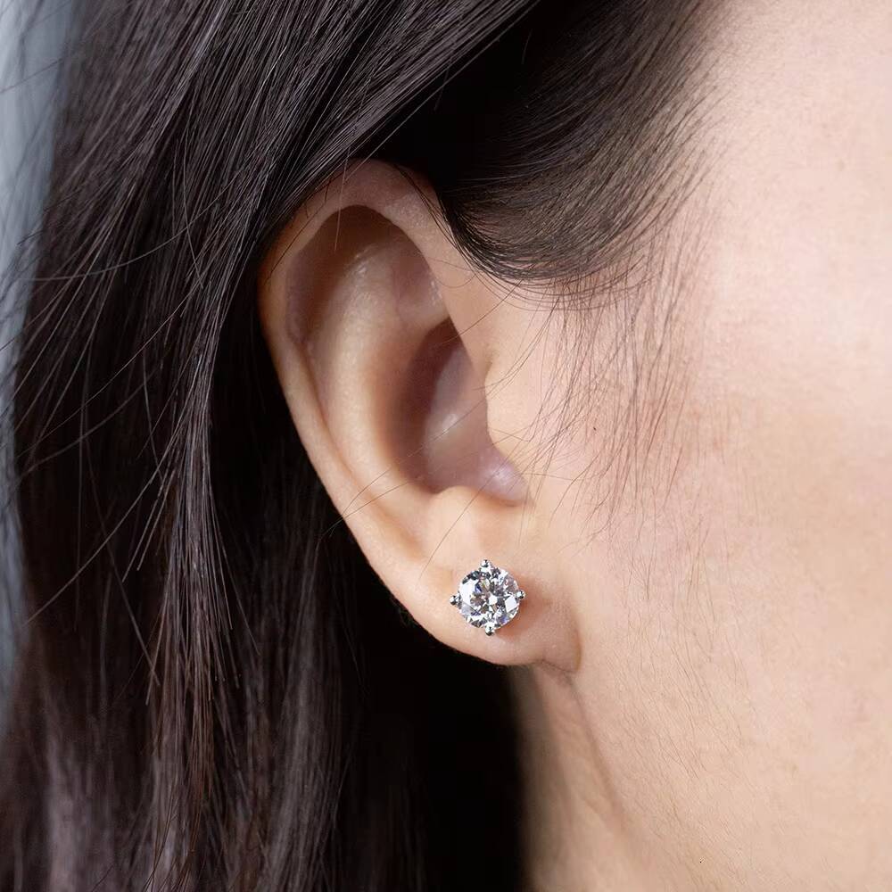 Ready to Ship Factory Price MSE-016 9K White Gold Round Cut Lab Grown Diamond Stud Earrings