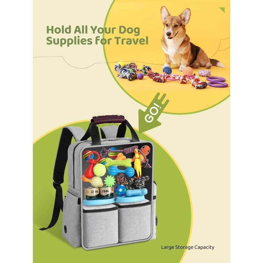 Pet Supplies Backpack Dog Cat Food Diaper Storage Backpacks Weekend Outdoor Large Capacity Tote Bag with Water Bowl Containers 26H0130