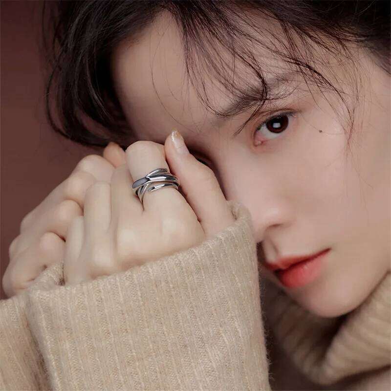 New Fashion Hipster Multi-layer Irregular 925 Sterling Silver Jewelry Simple Smooth Winding Personality Opening Rings R099 XJ260130