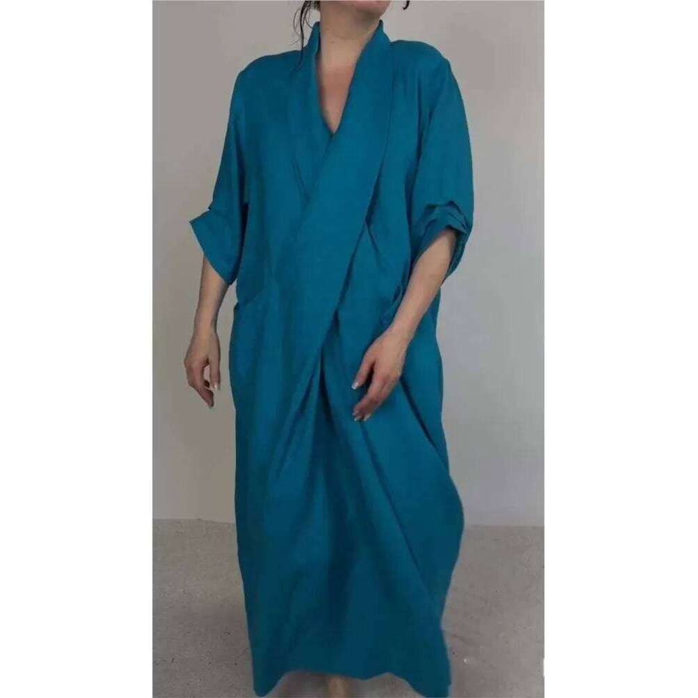 Casual Solid Loose Dress For Female Fashion V Neck Pullover Long Dresses Holiday Clothing Robe Spring Summer Vestidos Para Mujer XJ260130