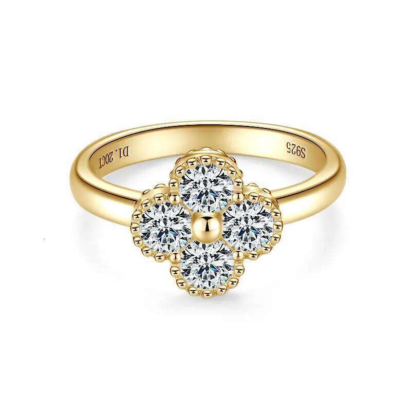 RAPRGOLD GRA Certified Round Cut Moissanite Lucky Clover Engagement Ring for Women 925 Sterling Silver Wedding Fine Jewelry Gift XJ260130