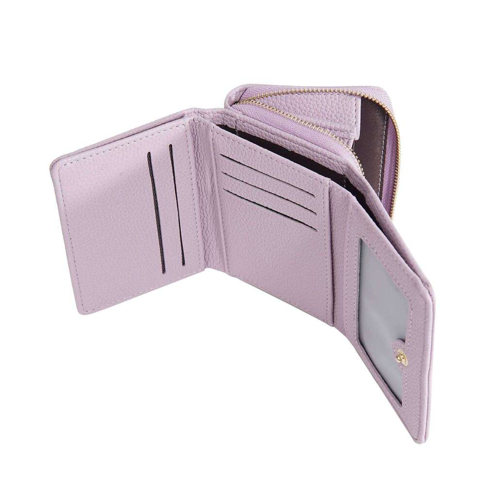 Premium Short Tri-Fold Wallet for Women - Slim Lychee Pattern Leather with Coin Pocket, 6 Card Slots Z260130